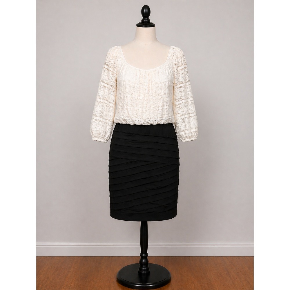 Dress Barn Lace‎ 16 Black White Colorblock Romantic Chic Elegant Work Party